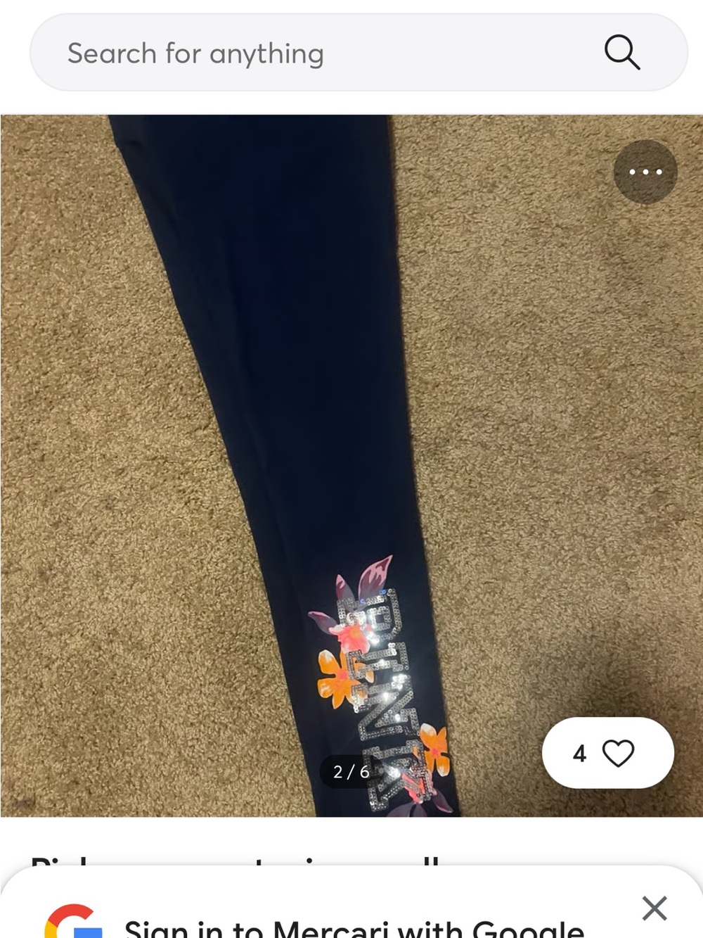 PINK Victoria's Secret Navy Floral Rhinestone Yoga Leggings Large - Picture 3 of 7